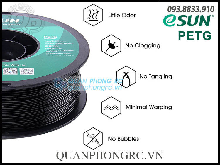 Nhựa In 3D Filament eSUN PETG 1.75mm 1kg Solid Black (Đen Đục)