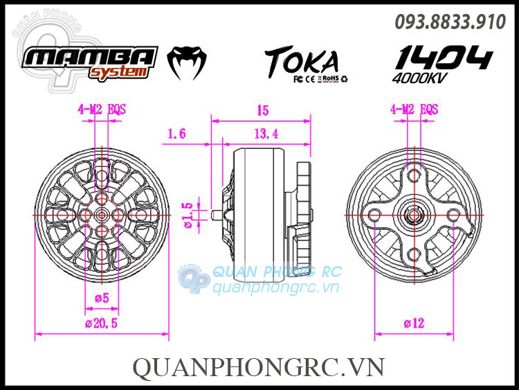 Diatone Mamba TOKA 1404 4000KV 3-4S Brushless Motor