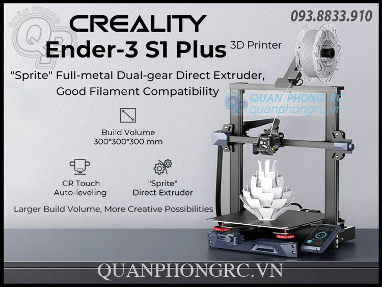 Máy In 3D Creality Ender 3 S1 Plus Fdm Printer 300*300*300Mm (Tặng Bộ Bút Vẽ  3D + Nhựa Pcl)