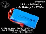 Pin 3800mAh 2S 25C 7.4V LiPo Battery T Plug For WLtoys RC Car 144001-010 124016-017-018-019 12428 104001